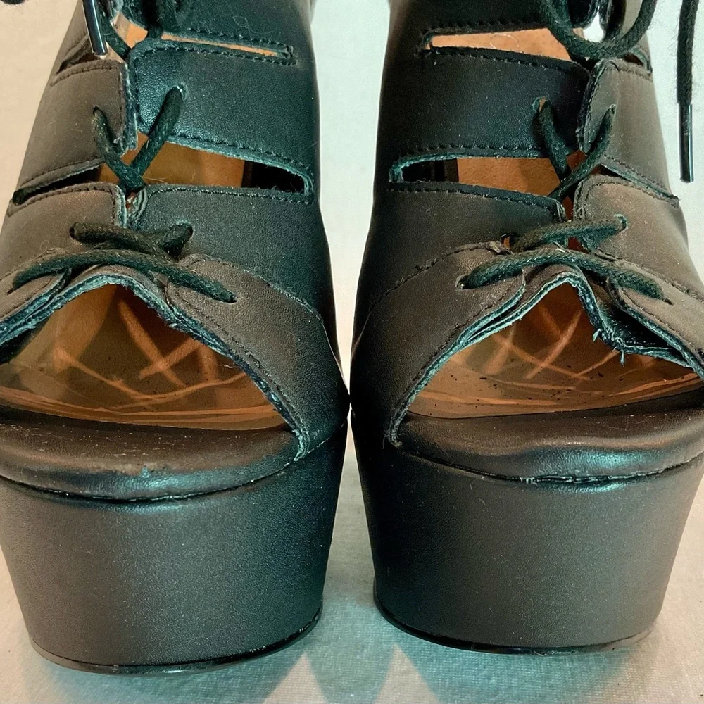 NASTY GAL Black Lace Up Gladiator Platform Wedge Boots Whimsigoth Punk Bold Sz 6
